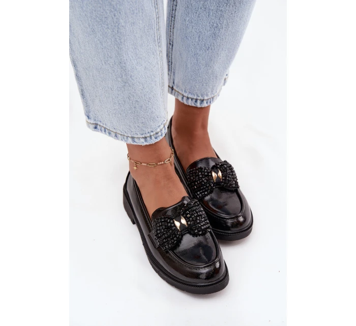 Lakierowane Mokasyny Damskie Z Kokardką S.Barski HY52-319A Czarne