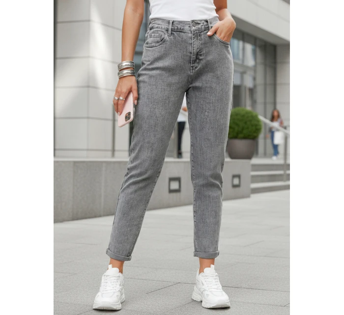 Dámske džínsy s vysokým pásom v štýle mom fit sivé FashionStreet UY2894