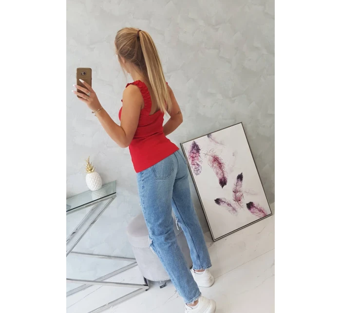 Blúzka bez ramienok s volánikmi červená