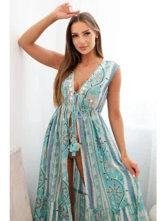 Dámsky bavlnený plášť do dažďa so zaväzovaním v páse tyrkysový