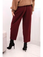 Dámské kalhoty s vysokým pasem a záhyby bordové