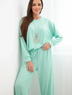 Dámska súprava z viskózy, mikina a široké nohavice mätová