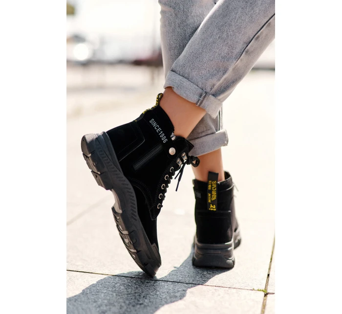 Ocieplane Zamszowe Damskie Botki Trapery Czarne Jailina Ocieplane Zamszowe Damskie Botki Trapery Czarne Jailina