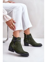 Zazoo 60478 Zamszowe Botki Na Obcasie Ocieplane Zapinane Na Zamek Ciemnozielone