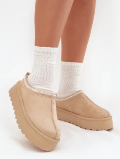 Niskie Śniegowce Damskie Z Haftem Na Platformie Jasnobeżowe Narirya