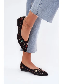 Baleriny Damskie Zdobione Kryształkami Czarne Valena