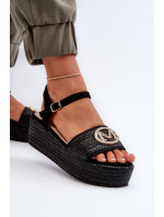 Dámske sandále na klinoch s opletením, čierne Esalena
