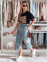 Džínsová midi sukňa CY0481 modrá – FashionStreet