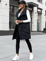Dámska prešívaná dlhá vesta bez kapucne SERKIS čierna FashionStreet TY4524