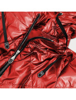 Červená lesklá dámska bunda s kapucňou (B9575)