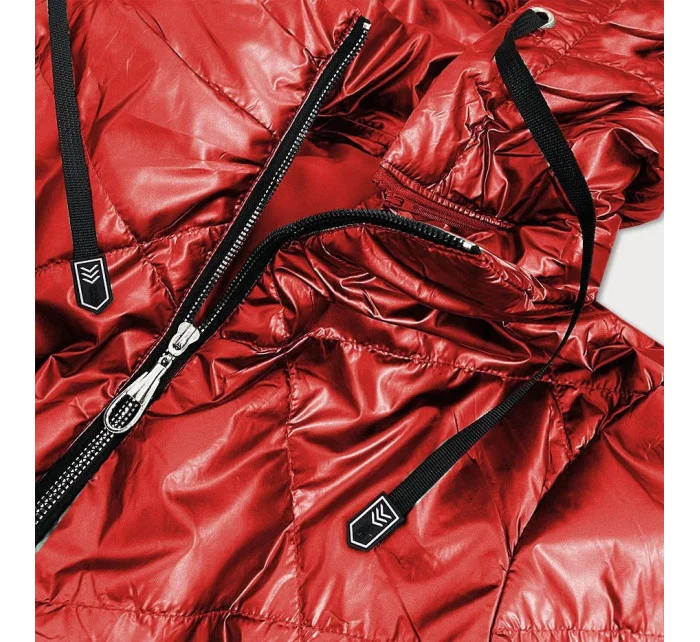 Červená lesklá dámska bunda s kapucňou (B9575)