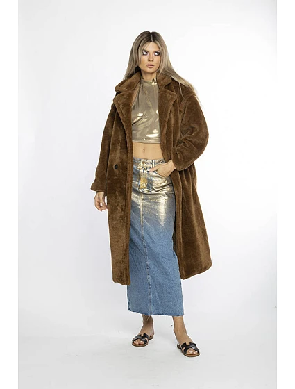 Hnědý dámský oversize kabát model 21247111 - Ann Gissy Hnědý dámský oversize kabát model 21247111 - Ann Gissy
