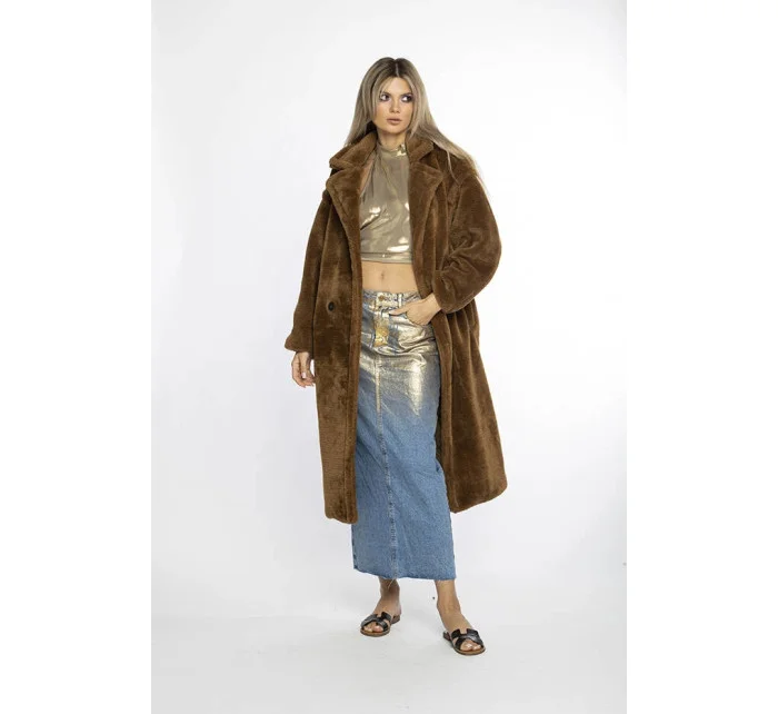 Hnědý dámský oversize kabát model 21247111 - Ann Gissy Hnědý dámský oversize kabát model 21247111 - Ann Gissy