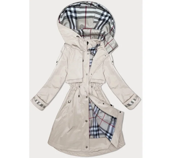 Světle béžová tenká dámská bunda parka s kapucí (1) model 19709861 - BH FOREVER Světle béžová tenká dámská bunda parka s kapucí (1) model 19709861 - BH FOREVER