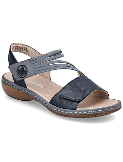 Dámske kožené sandále na suchý zips tmavomodré Rieker 65964-12