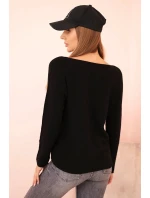 Dámsky viskózový sveter s dlhými rukávmi a okrúhlym výstrihom čierny Dámsky viskózový sveter s dlhými rukávmi a okrúhlym výstrihom čierny