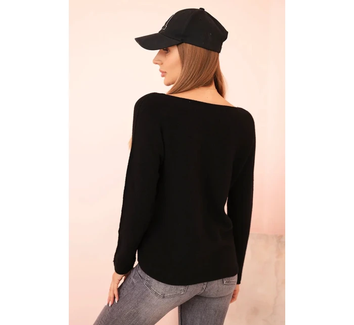 Dámsky viskózový sveter s dlhými rukávmi a okrúhlym výstrihom čierny Dámsky viskózový sveter s dlhými rukávmi a okrúhlym výstrihom čierny
