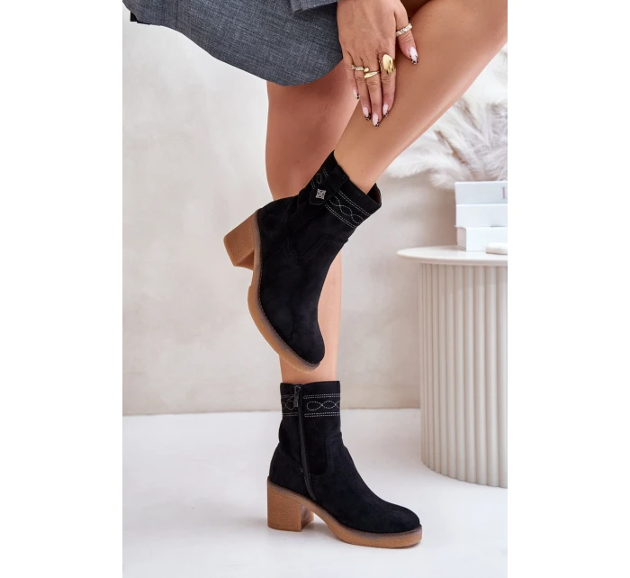 Ocieplane Botki Damskie Na Obcasie Słupku Czarne Vailia