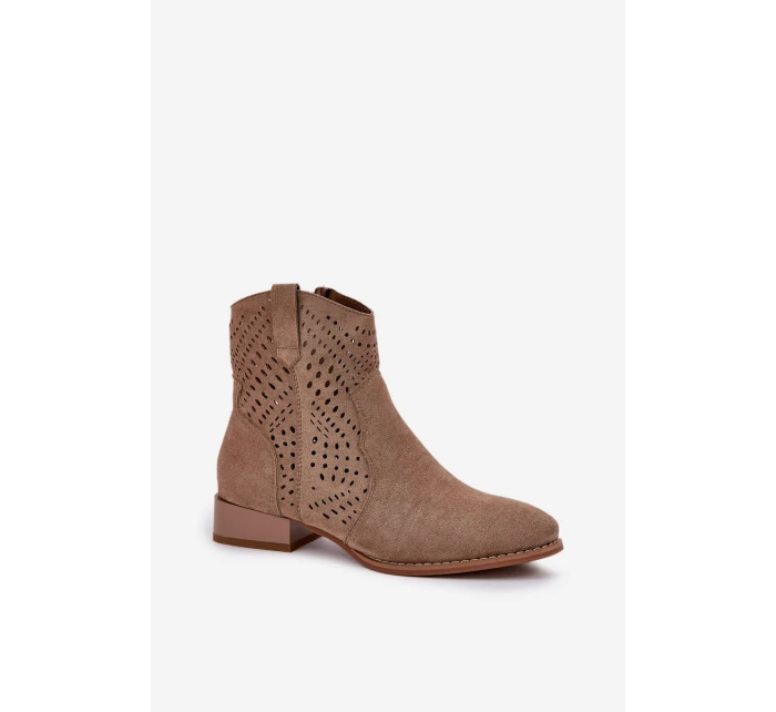 Ażurowe Damskie Botki Na Niskim Obcasie Beżowe Neliawen Ażurowe Damskie Botki Na Niskim Obcasie Beżowe Neliawen