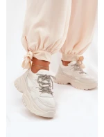 Dámské tenisky na platformě s ozdobným šněrováním béžové model 21690416 - Boto