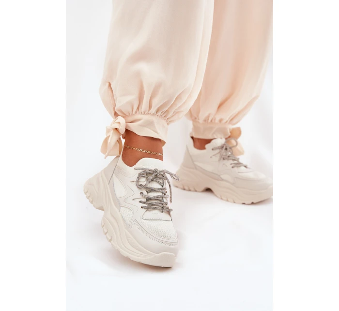 Dámské tenisky na platformě s ozdobným šněrováním béžové model 21690416 - Boto