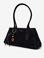 Eko semišová kabelka s přívěskem Černá Nelina