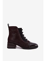 Kožené Semišové Kotníkové Boty na Podpatku  Hnědé model 22366559 - D&A