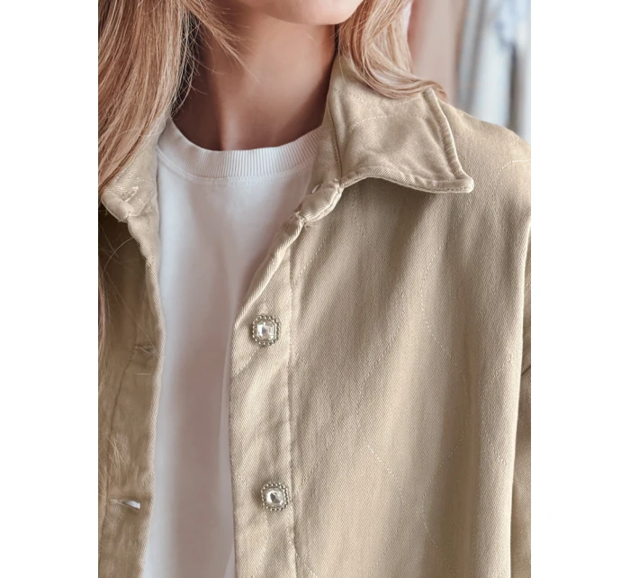 Dámska prechodná oversize košeľová bunda KOSMOJACK c.beige FashionStreet TY4841