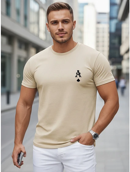 Tshirt męski bawełniany z nadrukiem AS beżowy model 22305582 - FashionStreet