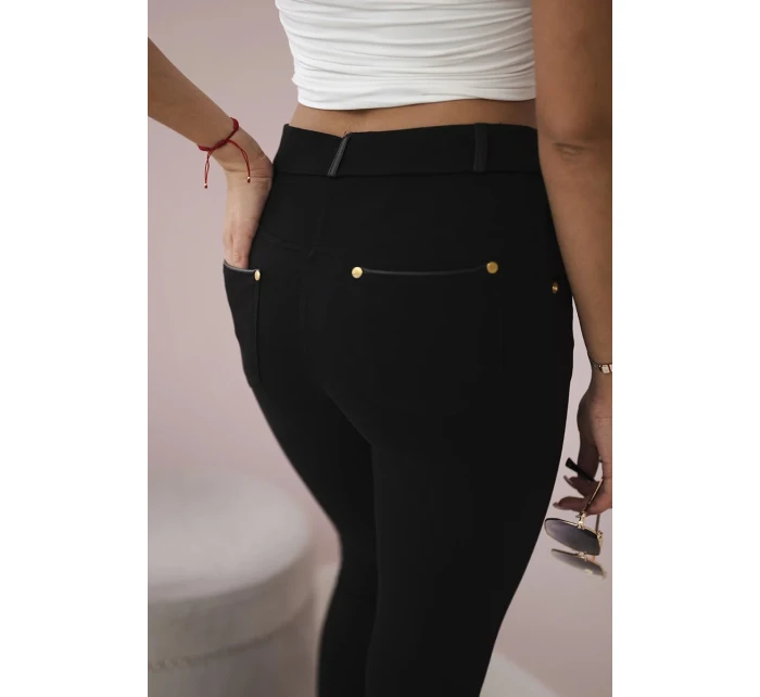 Bavlnené nohavice s lemom na vreckách čierne