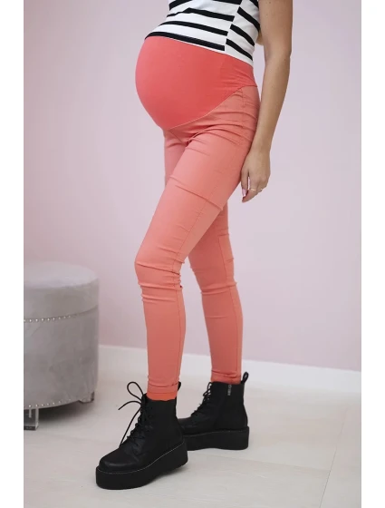 Těhotenské kalhoty, barevná džínovina tmavě meruňková Těhotenské kalhoty, barevná džínovina tmavě meruňková