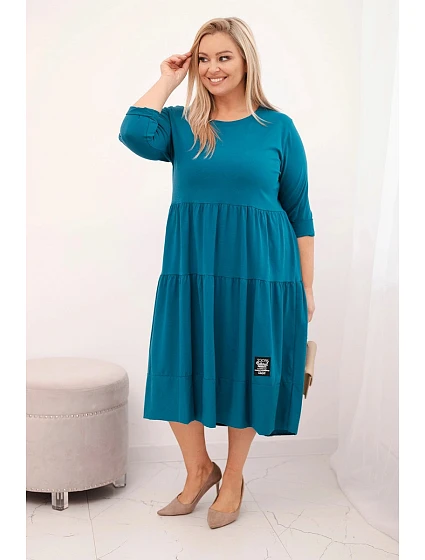 Dámská bavlněná model 22028115 Plus Size s volány a ohrnutým rukávem mořská - K-Fashion