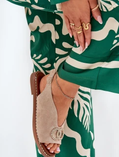 Sandały Damskie Z Ozdobą Na Płaskim Obcasie Eko Zamszowe Beżowe Ralisses