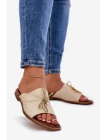 Zazoo 2659 Skórzane Klapki Damskie Beżowe