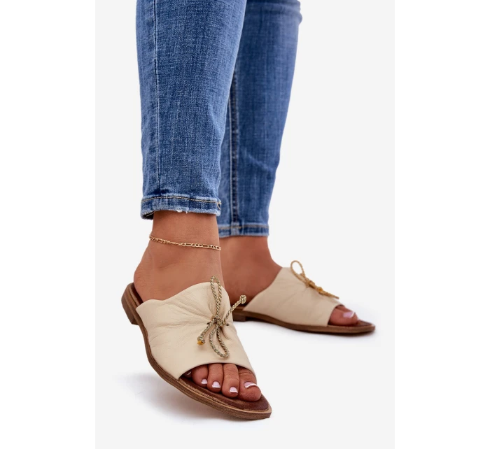 Zazoo 2659 Skórzane Klapki Damskie Beżowe