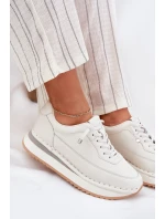 Skórzane Sneakersy Damskie Na Platformie Big Star RR274A333 Białe Skórzane Sneakersy Damskie Na Platformie Big Star RR274A333 Białe