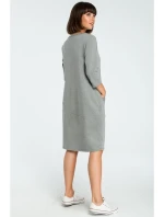 B083 Oversized šaty s predným vreckom - šedé