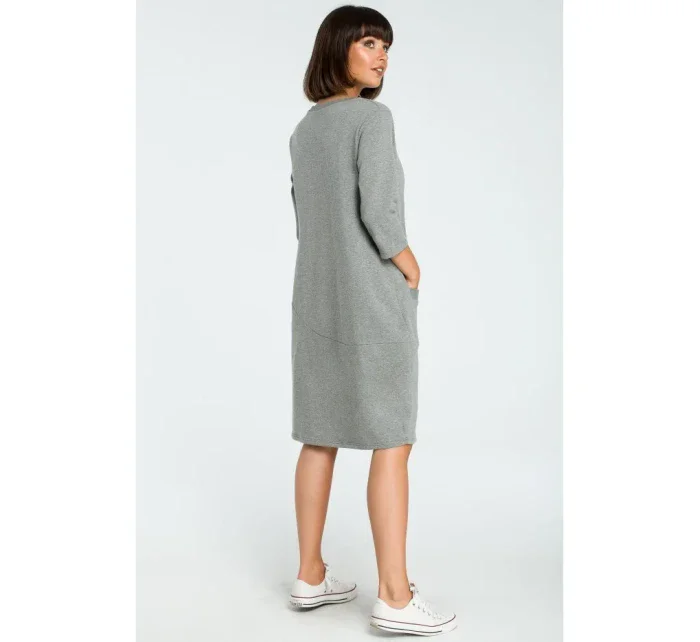 B083 Oversized šaty s predným vreckom - šedé