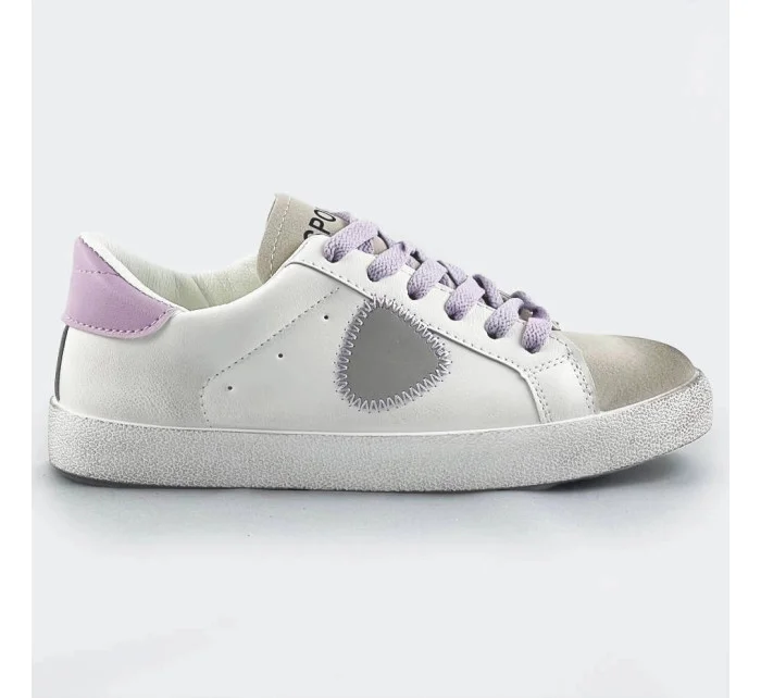 Bielo-fialové dámske tenisky trampky z rôznych spojených materiálov (1088)