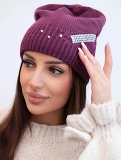 Dámská zimní vlněná čepice s ozdobnými krystalky K399 černá