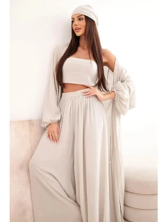 Dámsky viskózový 4-dielny set v boho štýle tmavobéžovej farby