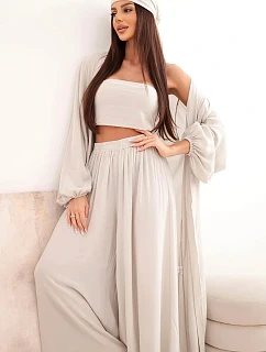 Dámsky viskózový 4-dielny set v boho štýle tmavobéžovej farby