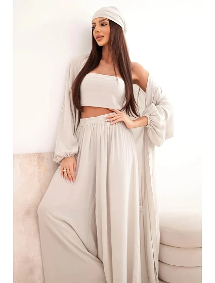 Dámsky viskózový 4-dielny set v boho štýle tmavobéžovej farby