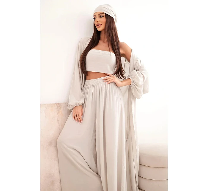 Dámsky viskózový 4-dielny set v boho štýle tmavobéžovej farby