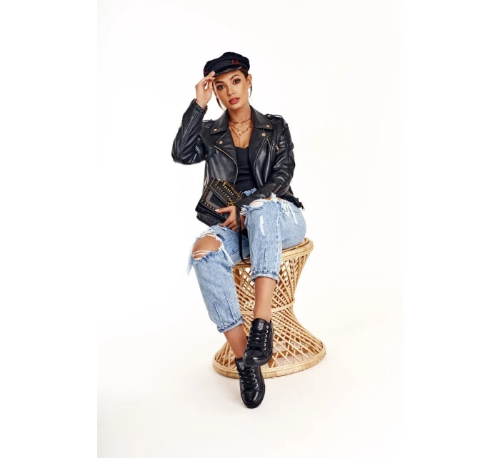 Damskie Skórzane Trampki Big Star Czarne V274871 Damskie Skórzane Trampki Big Star Czarne V274871