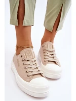 Niskie Sznurowane Tenisówki Big Star LL274969 Beżowe