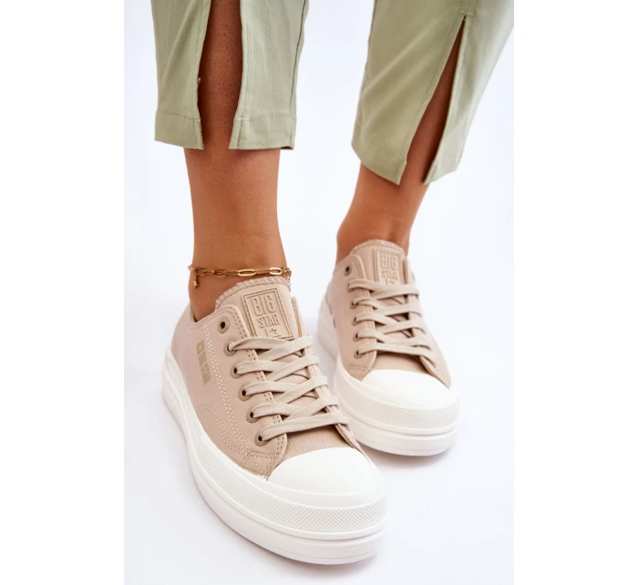 Niskie Sznurowane Tenisówki Big Star LL274969 Beżowe