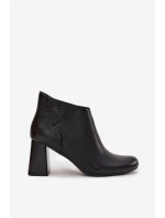 Kožené zimní kotníčkové boty na podpatku Černé model 21712802 - Boto