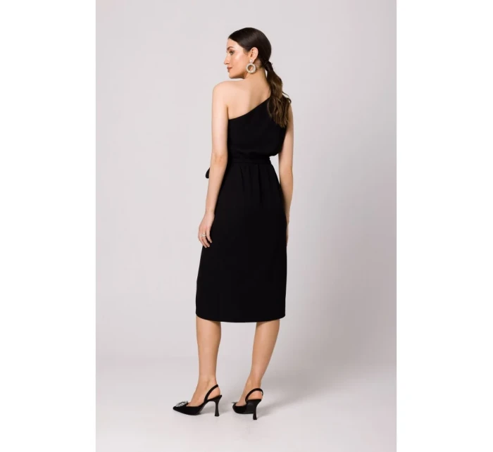 K160 Šaty na jedno rameno - čierne