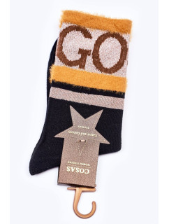 Dámske bavlnené ponožky GO-GO s kožušinou COSAS Black